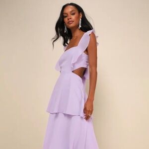 Elegant Event Lavender Ruffled Tie-Back Tiered Maxi Dress